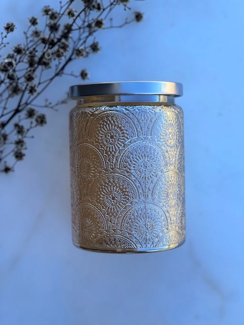 Large Embossed Candle - Champagne